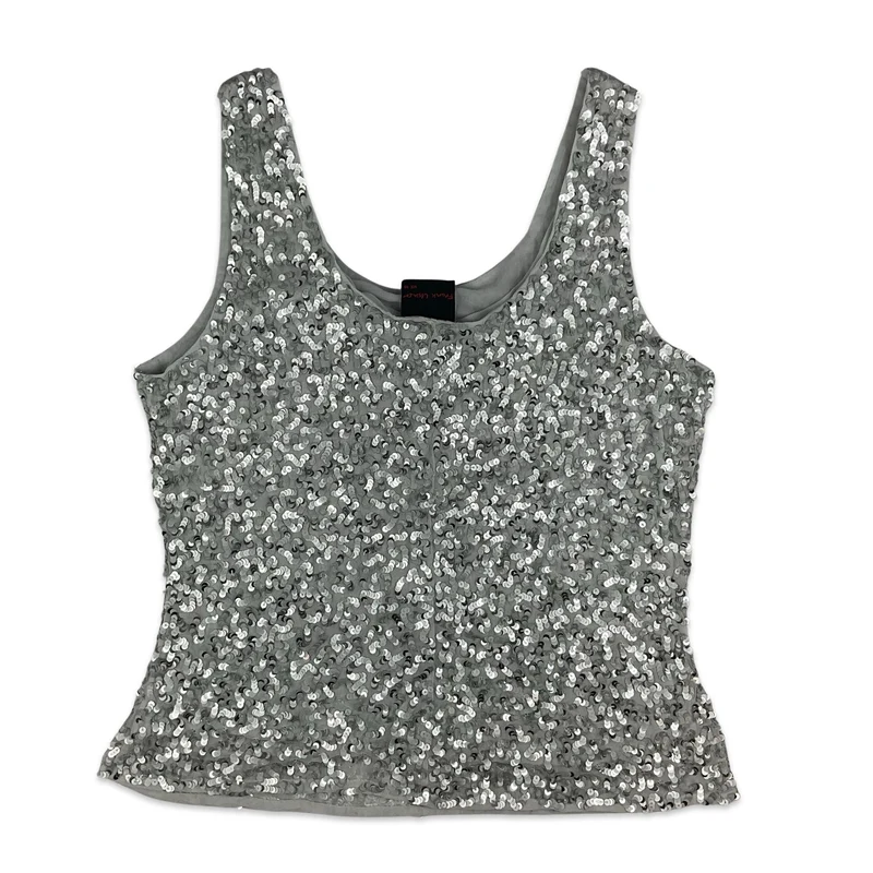 90s Y2K Silver Sequin Vest Top 14 16 18
