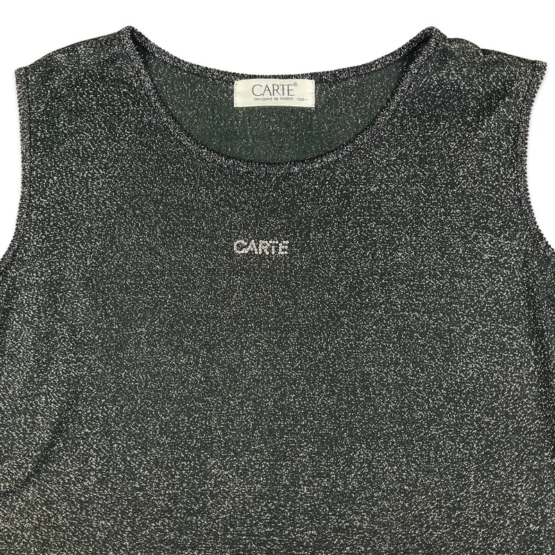 90s Y2K Black & Silver Sheer Top with Diamante Detail 12 14 16 18