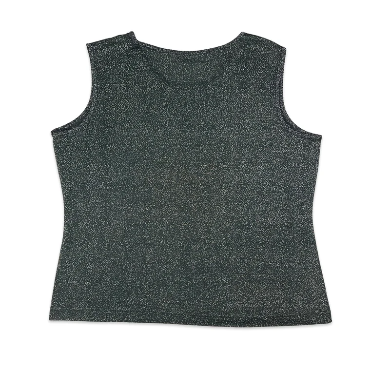 90s Y2K Black & Silver Sheer Top with Diamante Detail 12 14 16 18