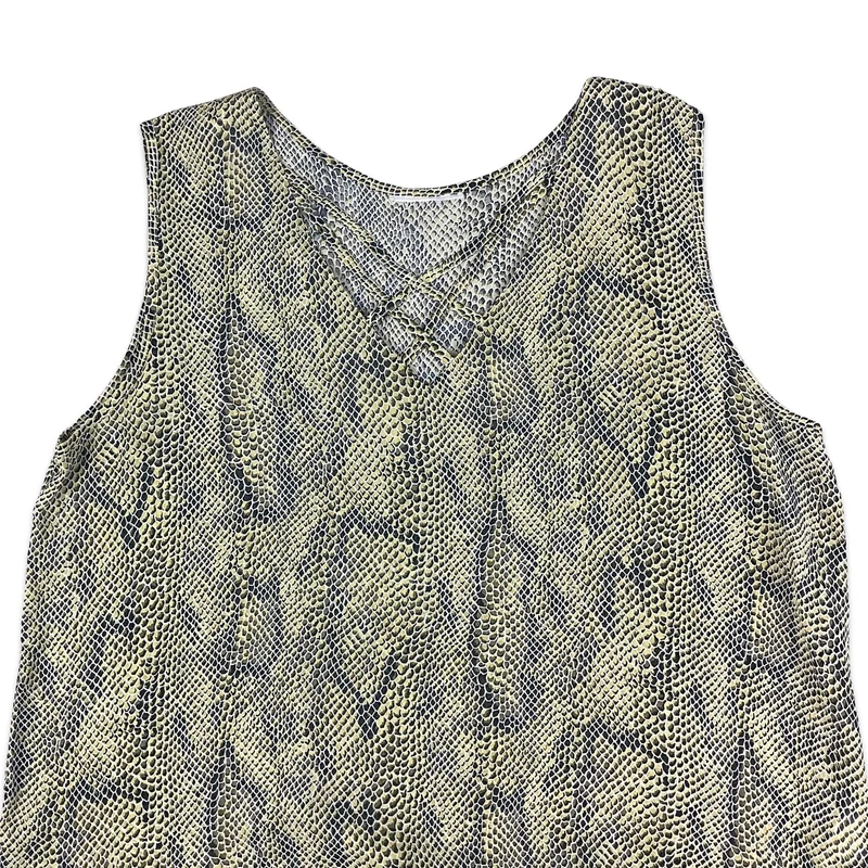 90s Y2K Green & Black Snake Print Vest Top 8 10 12 14 16