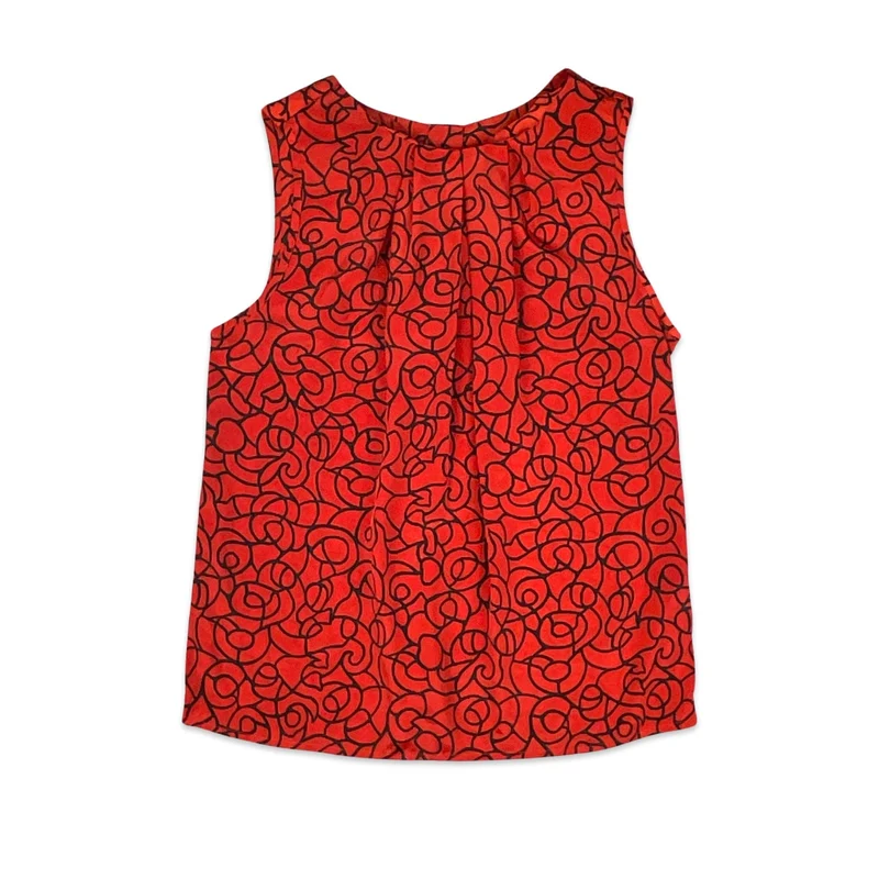 90s Red & Black Button Up Sleeveless Blouse 6 8 10