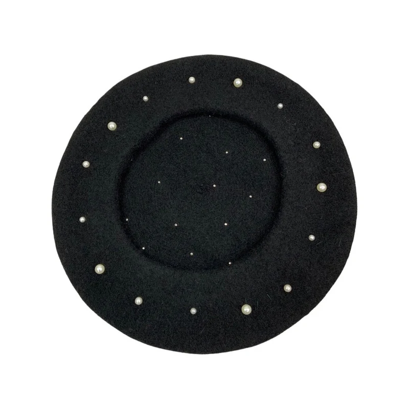 Vintage Black Faux Pearl Beret