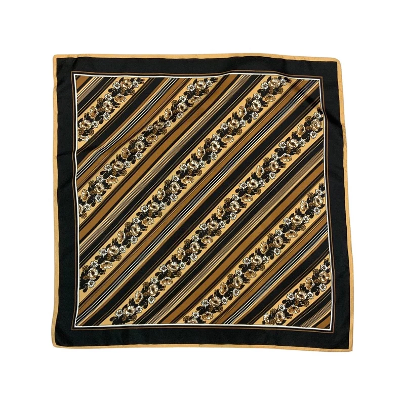 Vintage Brown Floral Striped Scarf