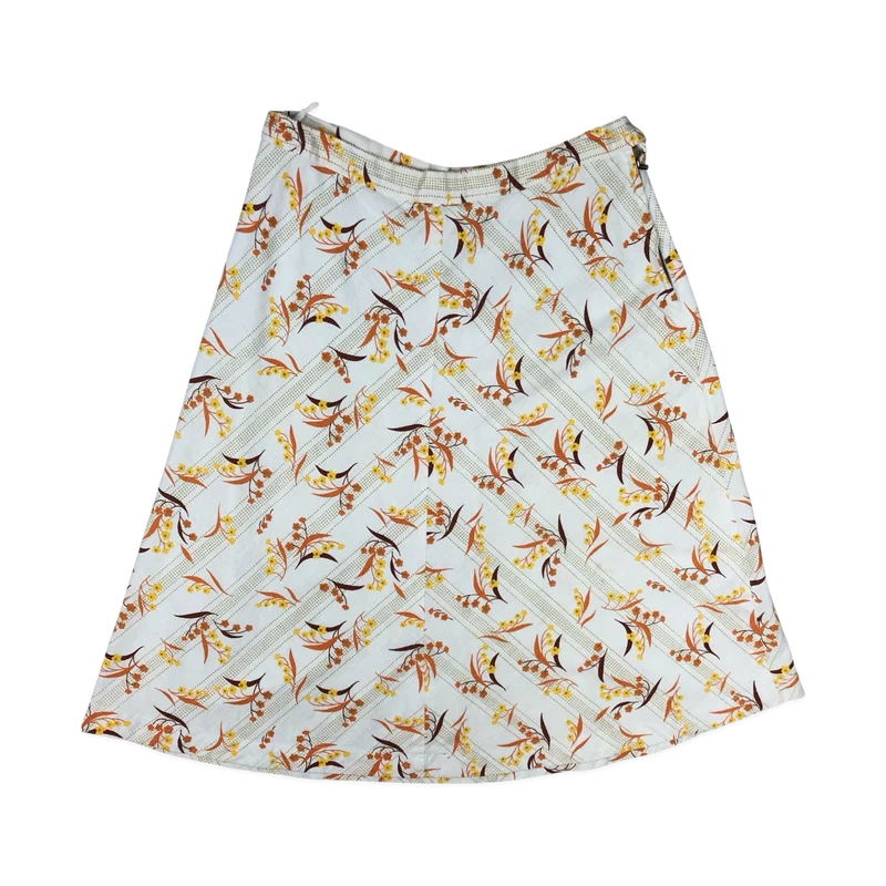 Vintage 60s 70s White Botanical Print A-line Skirt 12