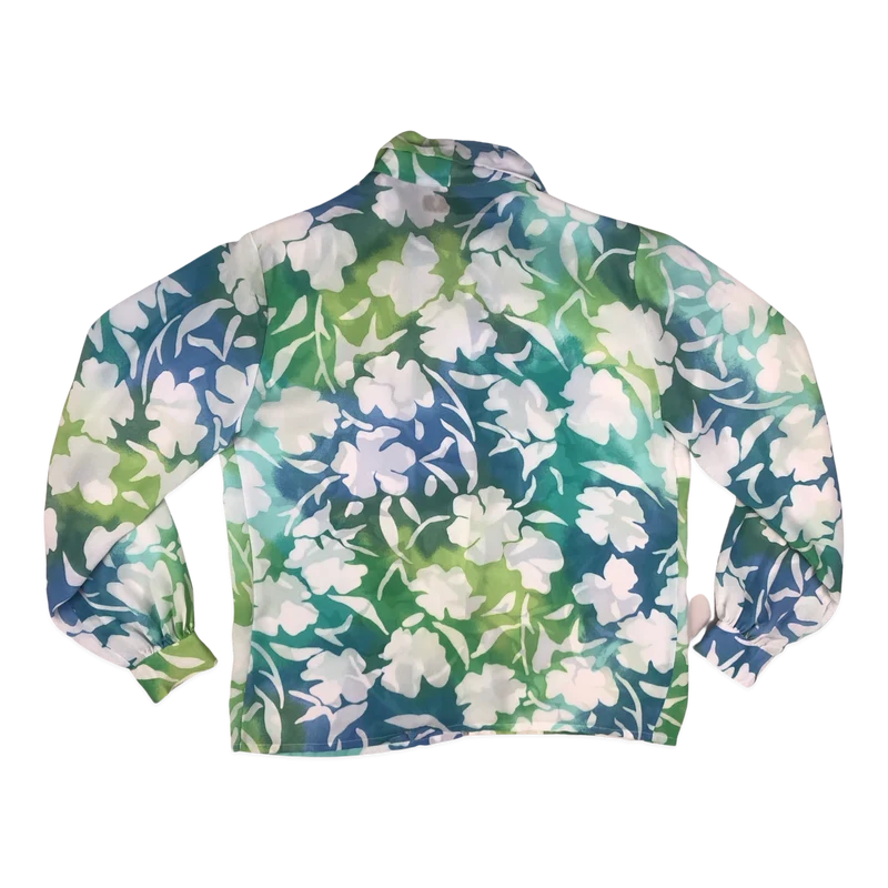 Vintage Green Botanical Print Sheer Blouse 14