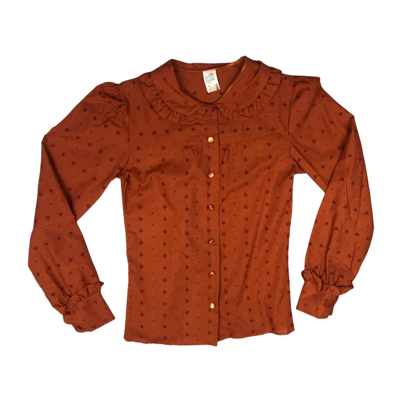 Vintage 70s 80s Rust Orange Anglais Blouse 4