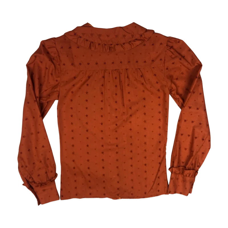 Vintage 70s 80s Rust Orange Anglais Blouse 4