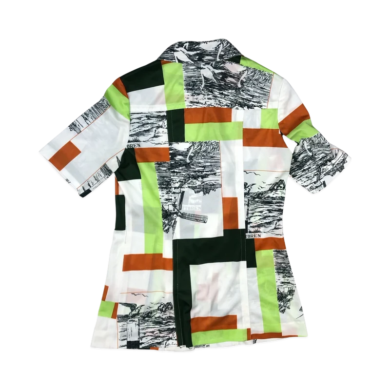 Vintage 80s 90s White Abstract Colourful Print Blouse 8
