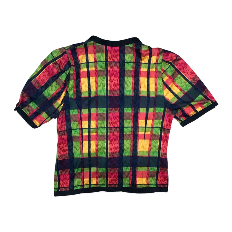 Vintage 80s 90s Plaid Print Multicolour Blouse 8
