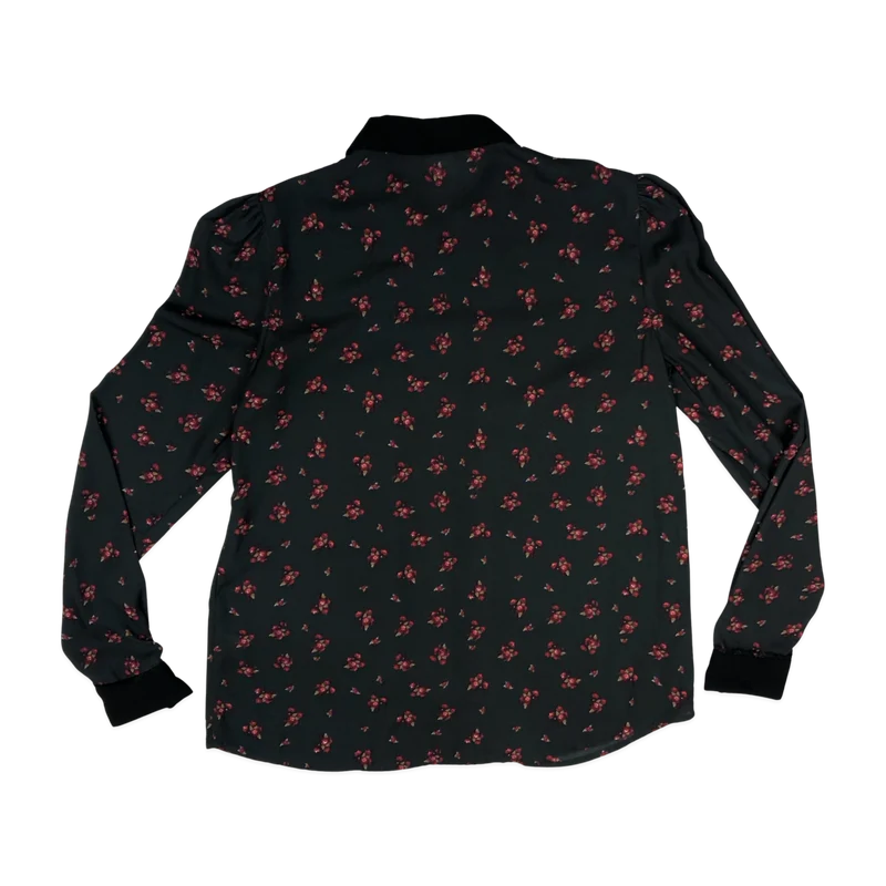 Vintage 90s Y2K Black Floral Print Blouse 8