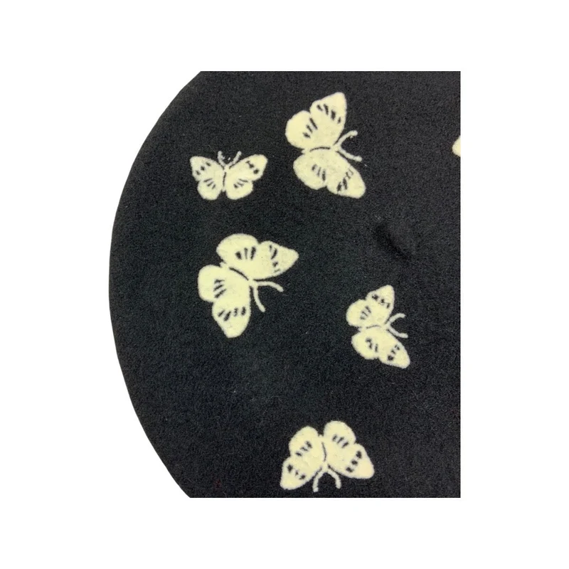Vintage Black Cream Butterfly Beret