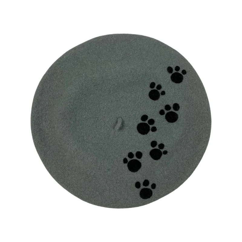 Vintage Grey Paw Print Beret