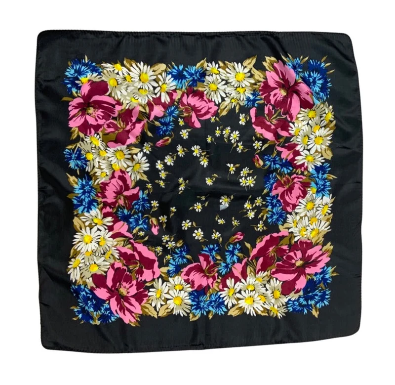 Vintage Black Floral Scarf