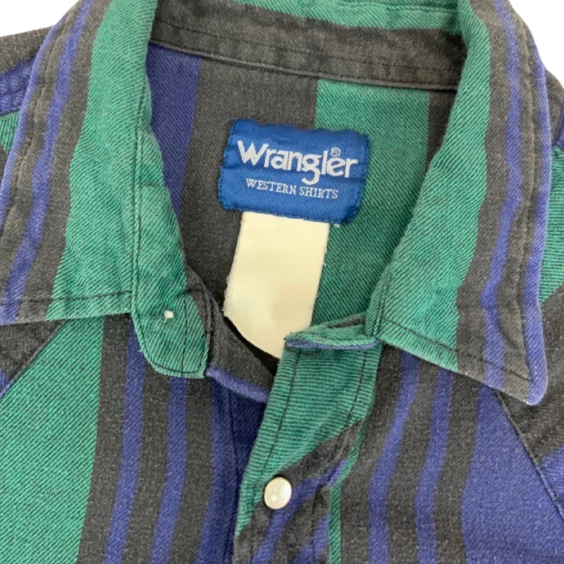 Vintage 80s USA Imported Wrangler Western Striped Flannel Shirt L