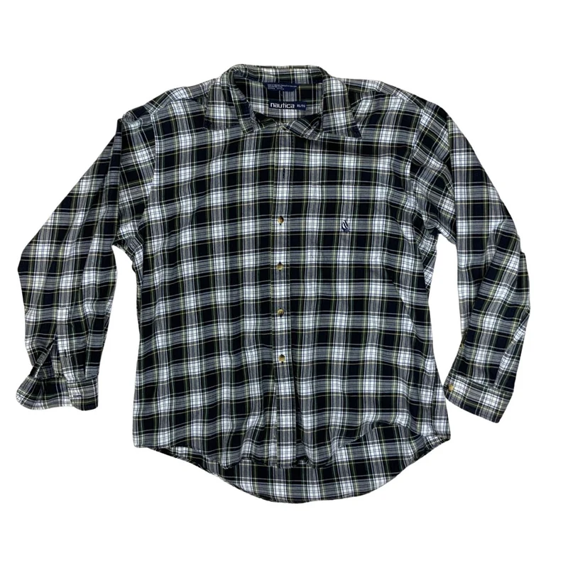 Vintage Nautica Blue and Green Plaid Flannel Shirt XL