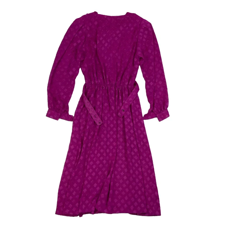 Vintage 70s 80s Pink Textured Diamond Cowl Neck Drop Waist Midi Dress 10 12