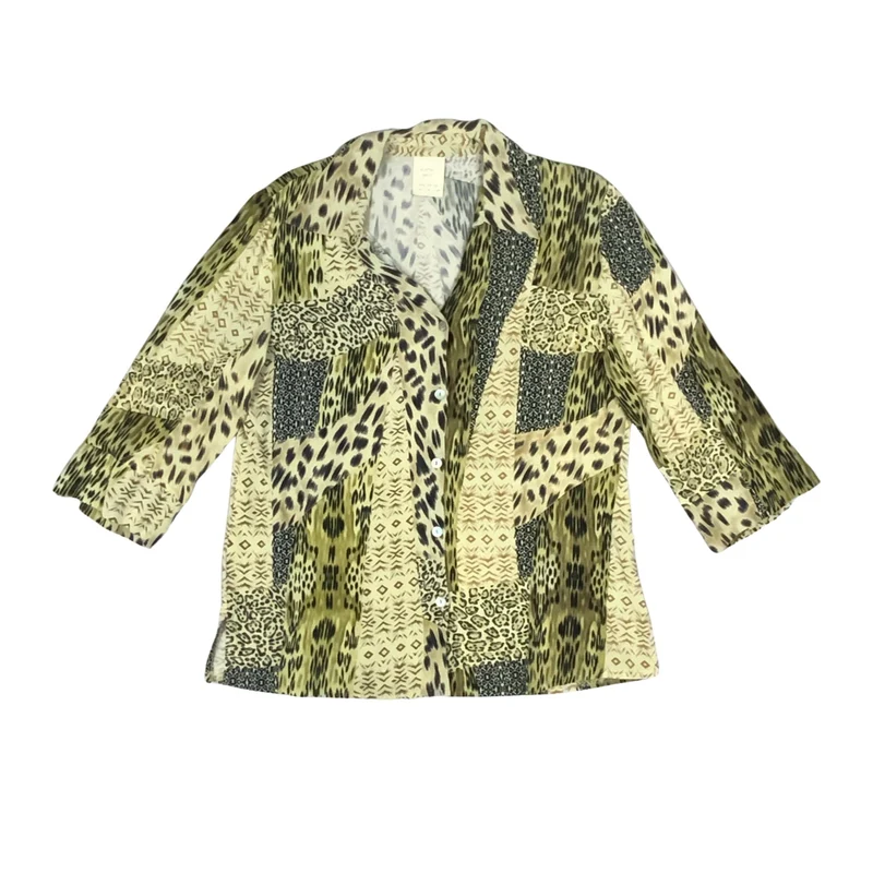 90s Lime Green & Black Animal Print Blouse 16
