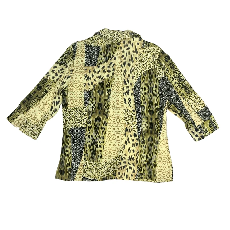 90s Lime Green & Black Animal Print Blouse 16