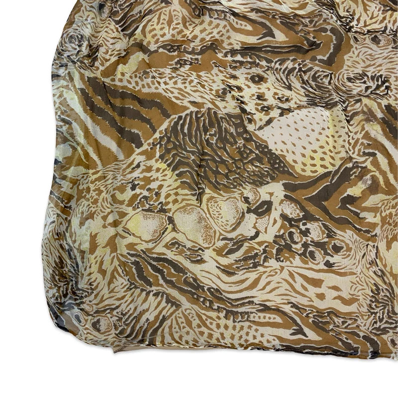 Vintage Brown & Beige Animal Print Pleated Maxi Skirt 4 6 8