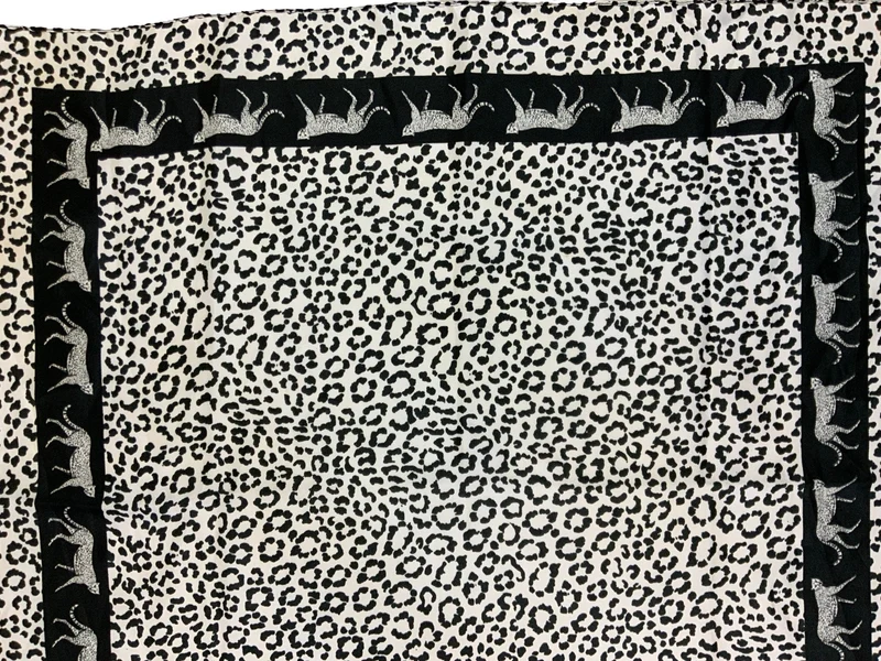 Vintage White, Black, Animal Print Silk Scarf