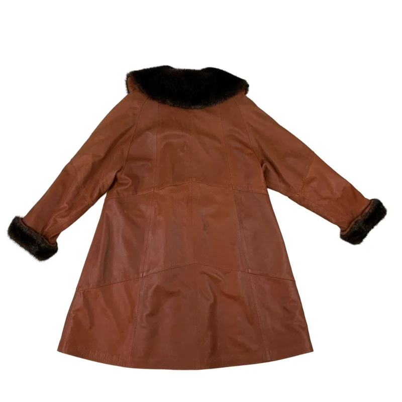Vintage Kyria Womens Tan Suede Leather Fur Trim Swing Coat M 12-14