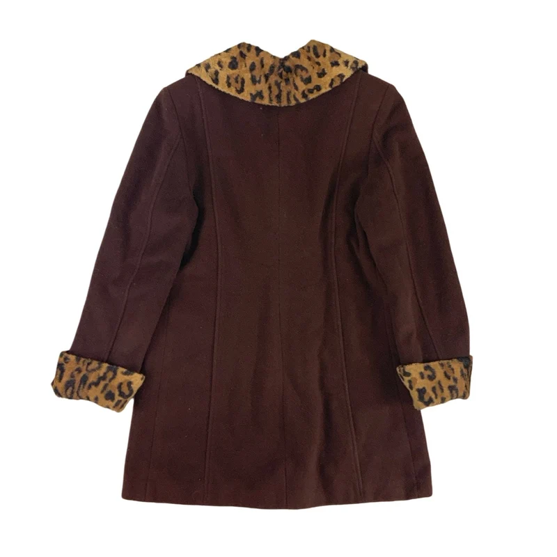 Vintage Womens Wool Animal Print Faux Fur Coat M 12 14