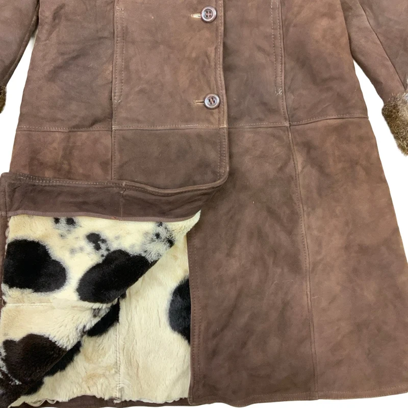 Vintage Animal Print Faux Fur Shearing Coat Sheepskin Jacket M 12 14