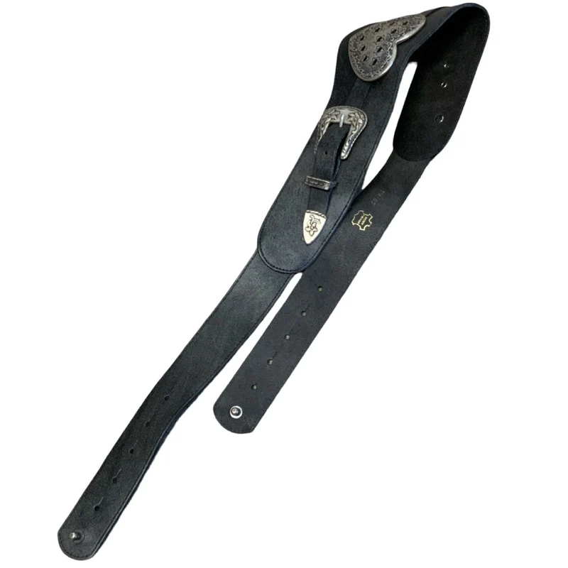 Vintage Black Western Leather Silver Heart Buckle Belt