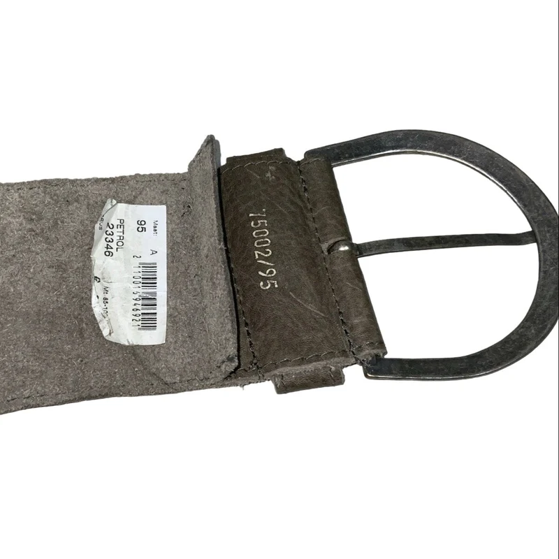 Vintage 90s ‘Petrol’ Thick Grey Suede (75002) Leather Silver Buckle Belt