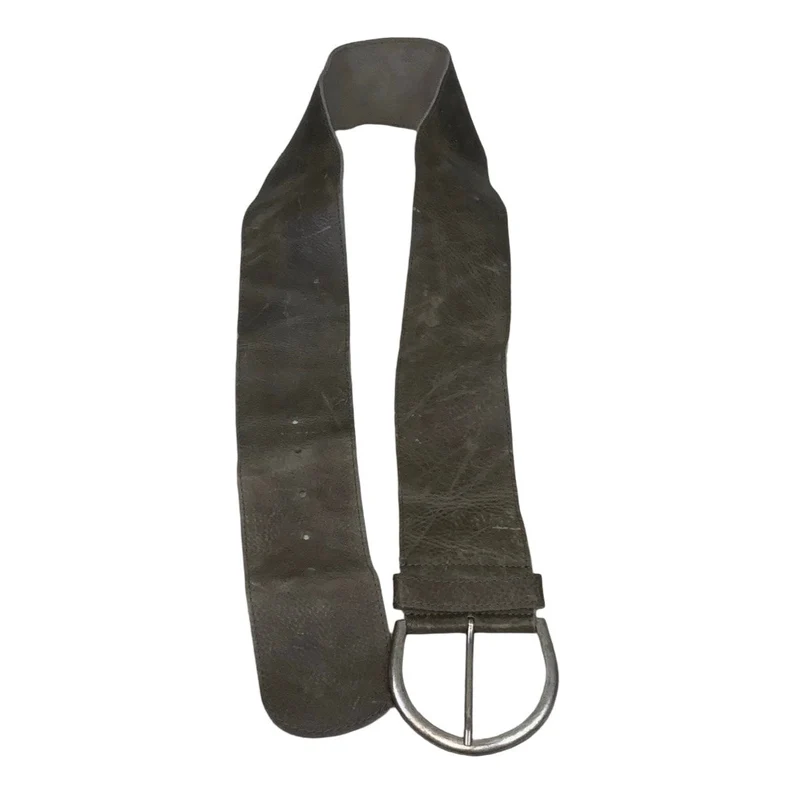 Vintage 90s ‘Petrol’ Thick Grey Suede (75002) Leather Silver Buckle Belt