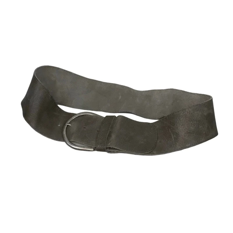 Vintage 90s ‘Petrol’ Thick Grey Suede (75002) Leather Silver Buckle Belt