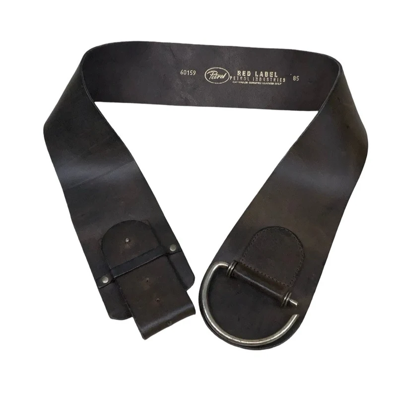 Vintage 80s 90s ‘Petrol Industries’ Thick Brown (60159) Leather Low-Rise Silver