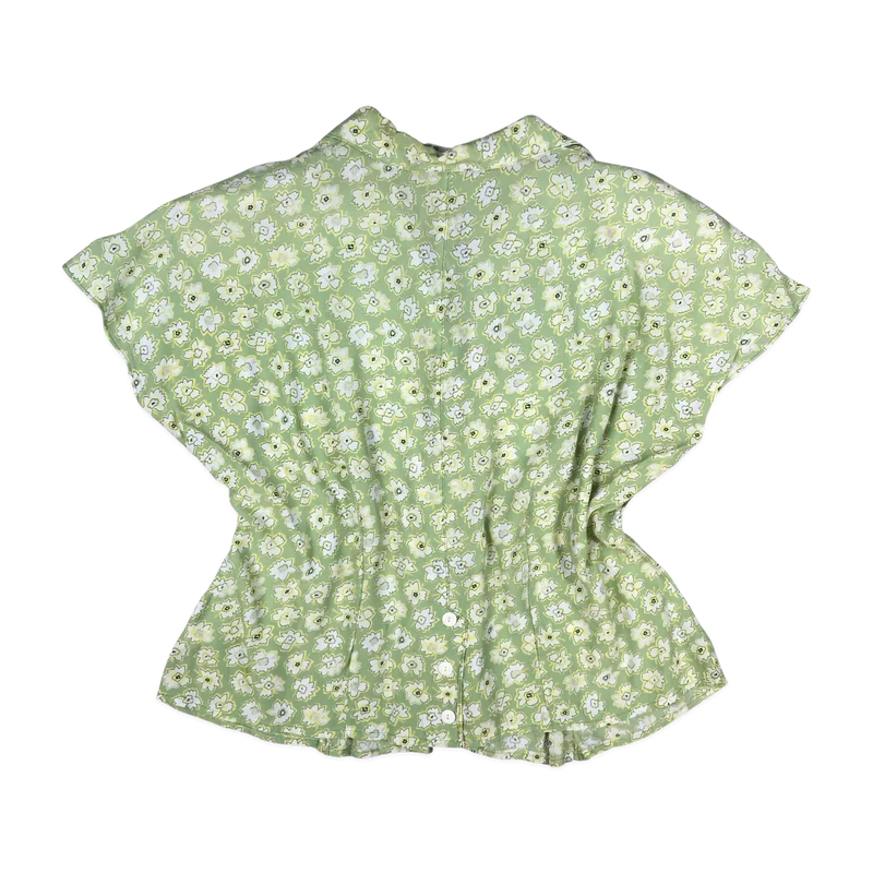 Vintage 70s 80s Green Botanical Pattern Blouse 14