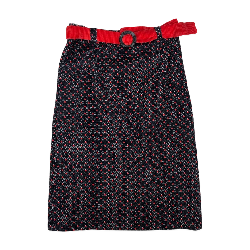 Vintage 80s Black Corduroy Abstract Print Skirt with Belt 6