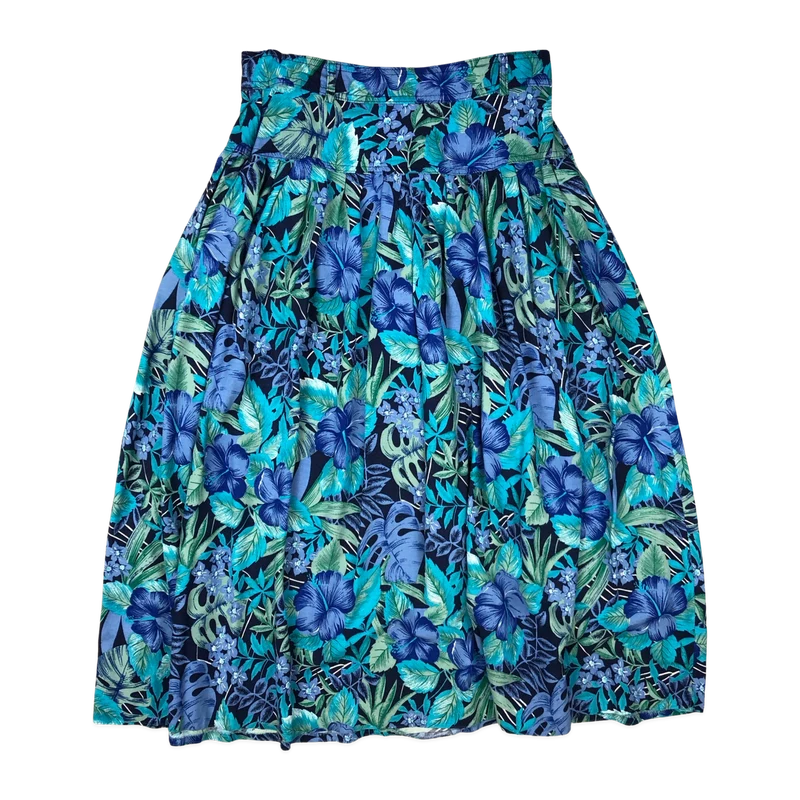 Vintage 80s Blue Floral Pleated Skirt 8