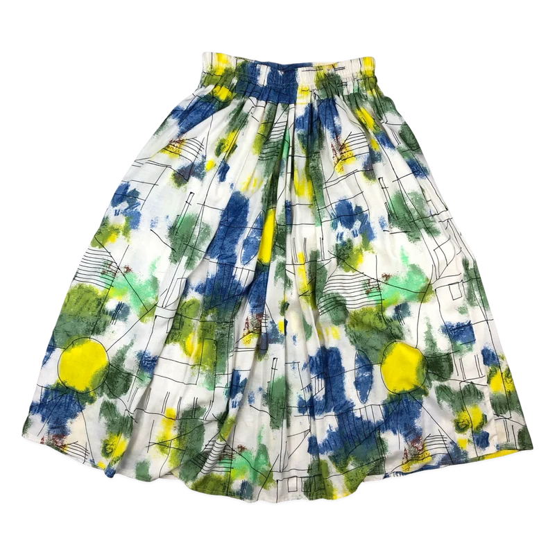 Vintage 80s Abstract Print Pleated Skirt 10/12