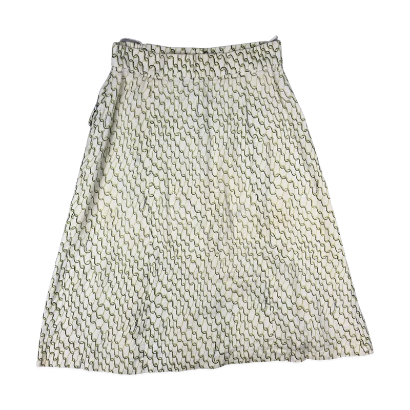Vintage 60s 70s Green and White Abstract Print Button-up Linen Skirt 2