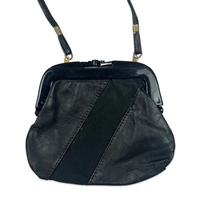 Vintage 70s Black Leather Coin Purse Handbag