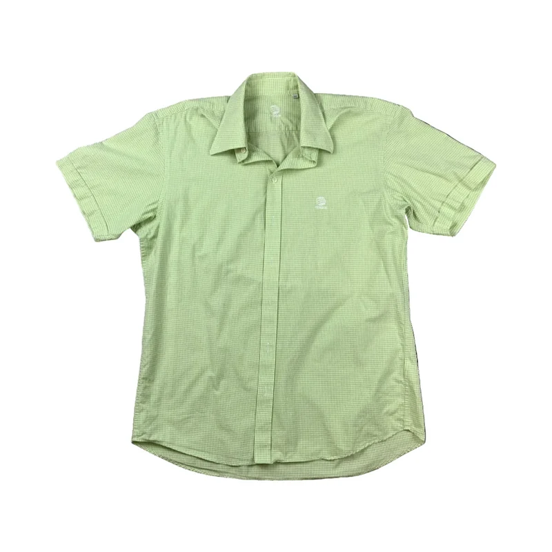 Vintage Y2K Adidas Green White Gingham Casual Short Sleeve Button Up Shirt Large