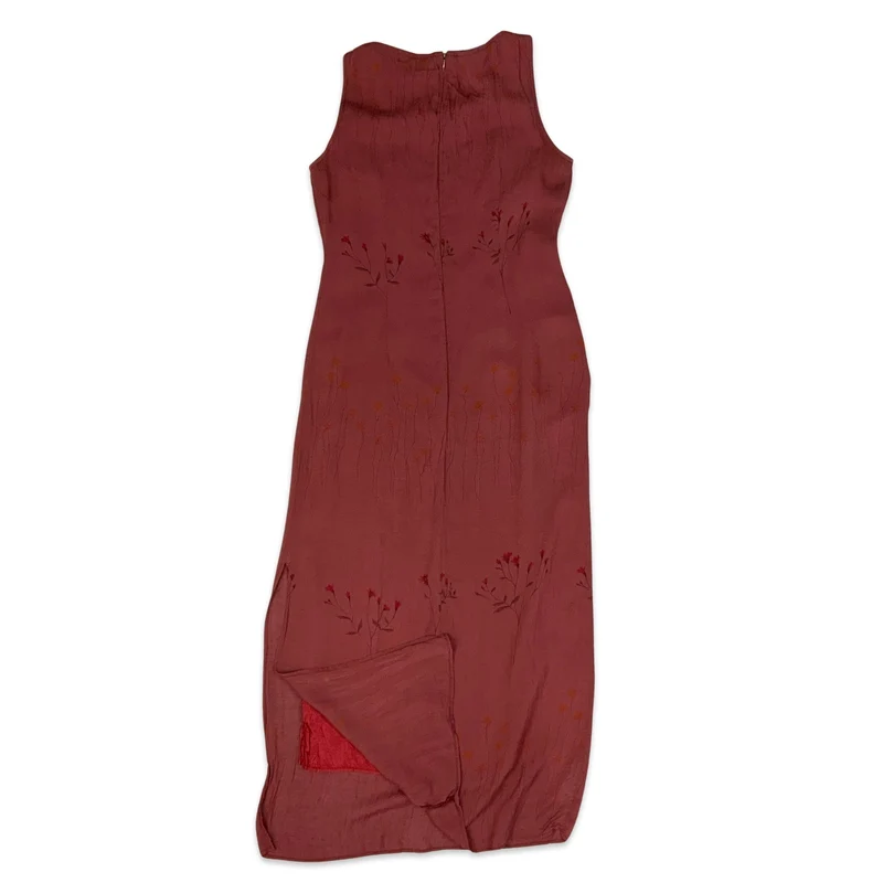Vintage Red Floral Sleeveless Maxi Dress 10 12