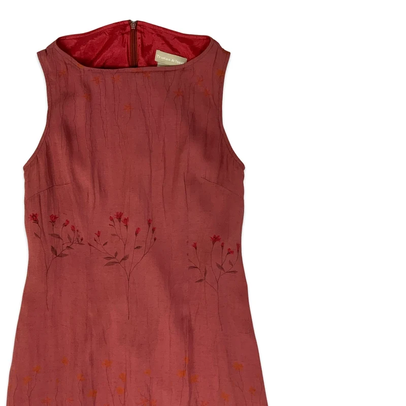 Vintage Red Floral Sleeveless Maxi Dress 10 12