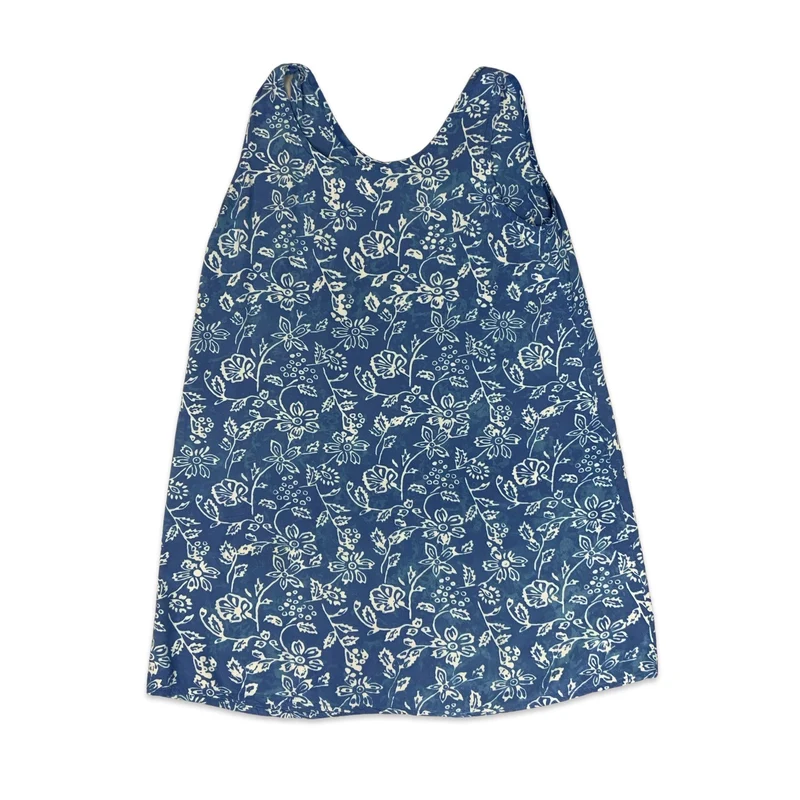 Vintage Blue & White Floral Print Sleeveless Dress 12 14