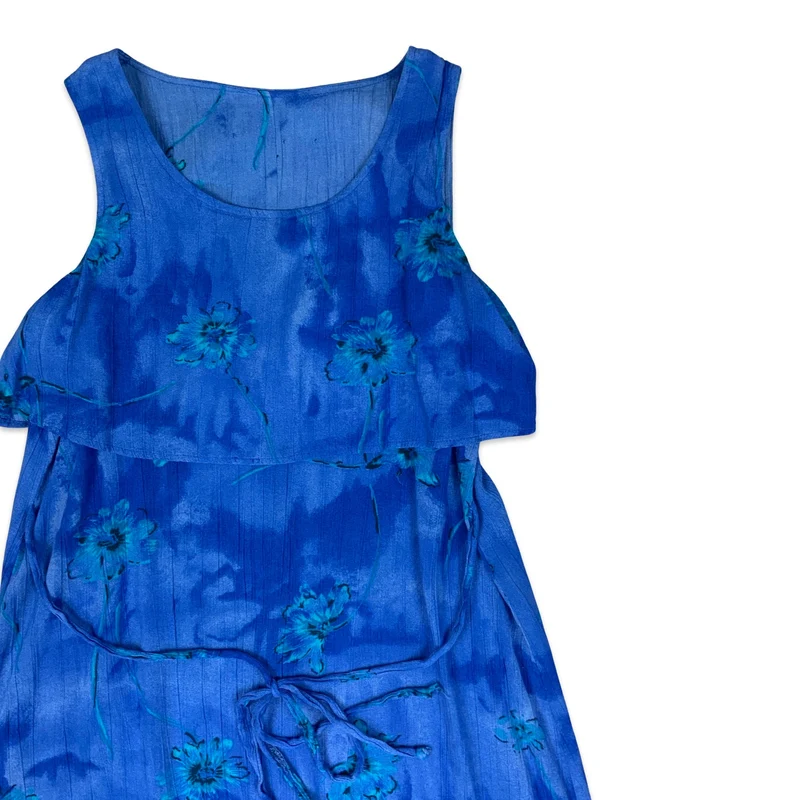 Y2K Blue Floral Sleeveless Maxi Dress 10 12