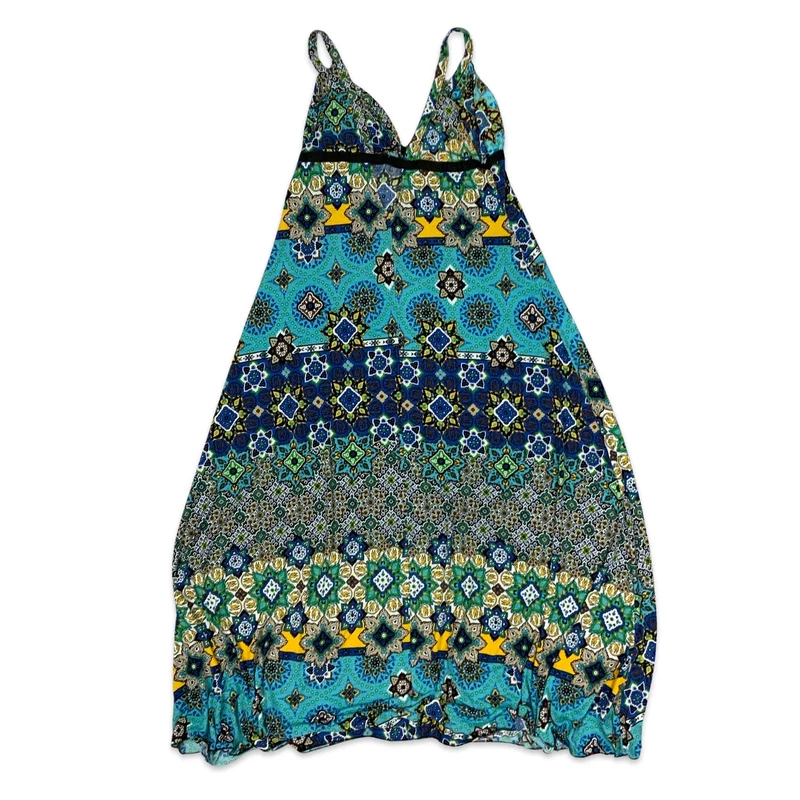 90s Spaghetti Strap Multicolour Abstract Print Maxi Dress 4 6