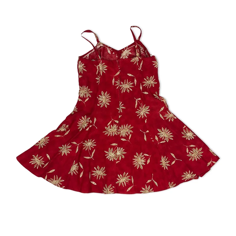 Vintage Red & Brown Floral Mini Dress 6 8