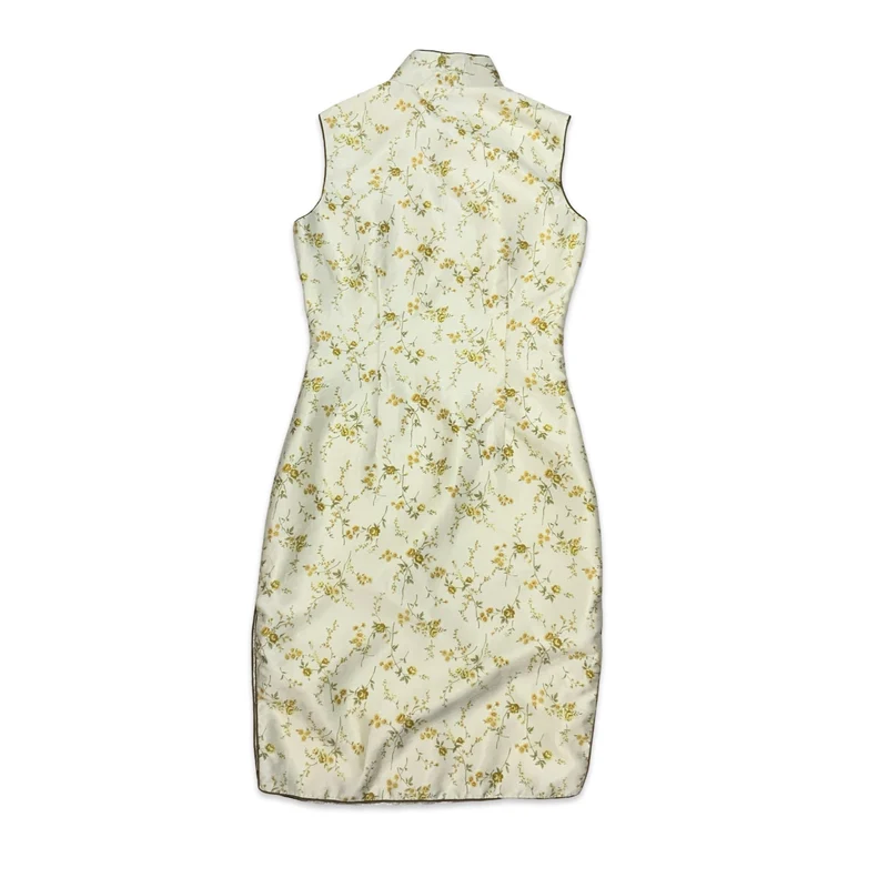 Vintage White & Green Oriental High Neck Dress 8
