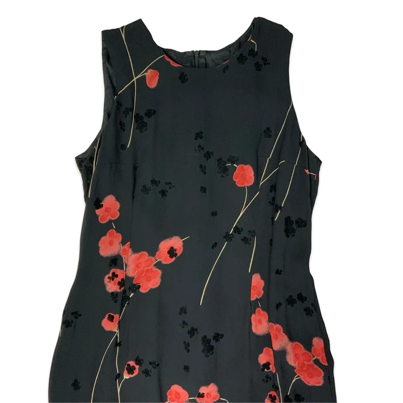 Vintage Black & Red Floral Maxi Dress 12