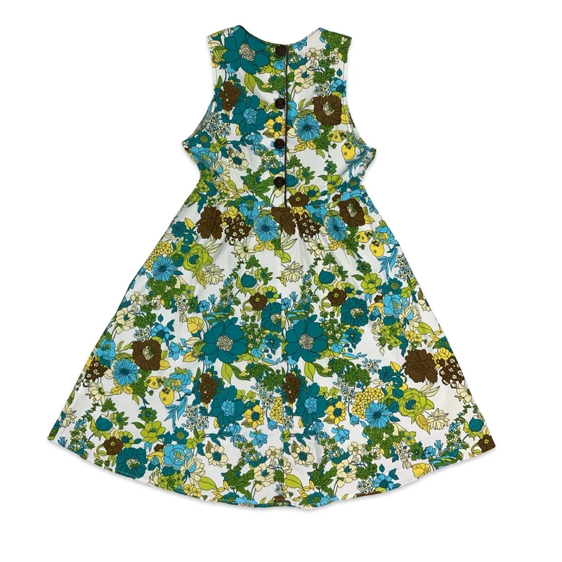 Vintage White Blue Green Floral Midi Dress 10