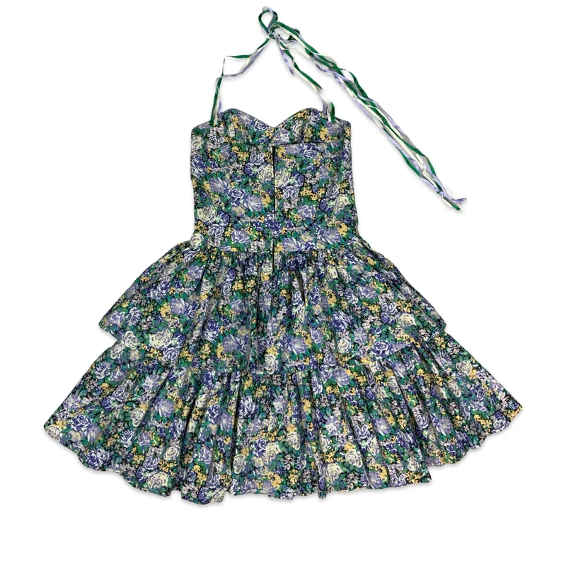 Vintage Floral Laura Ashley Halterneck Pleated Skirt Dress 10