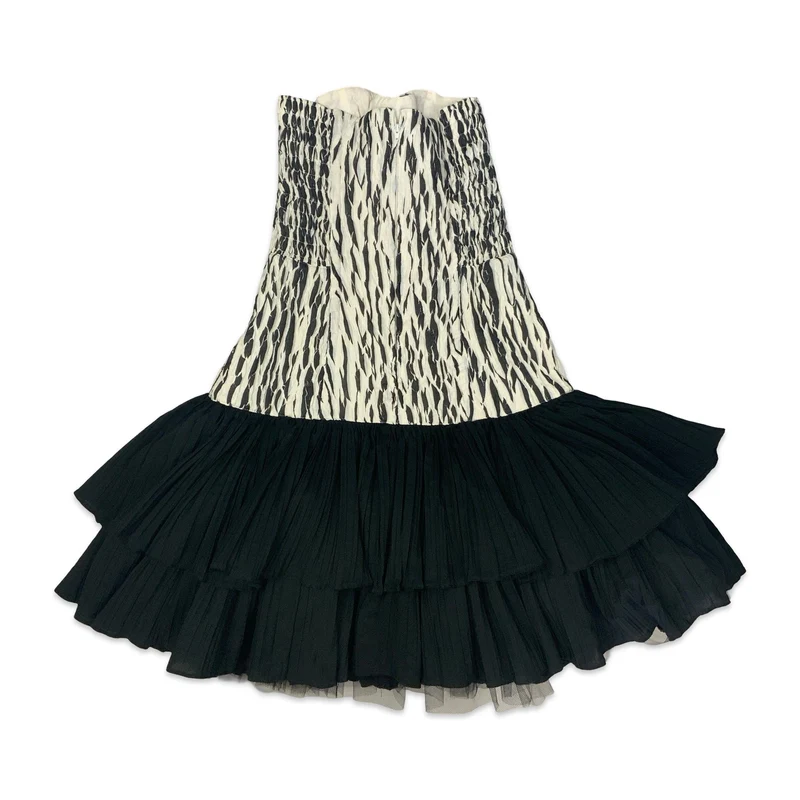 90s Black & White Drop Waist Pleated Mini Dress 6 8